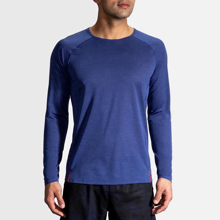 Brooks Ghost Mens Long Sleeve Running Shirt Ireland Blue (LOYT-92047)